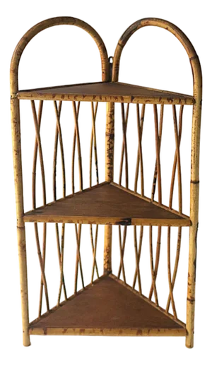Wicker Bamboo Corner Wall or Floor Shelf Étagère