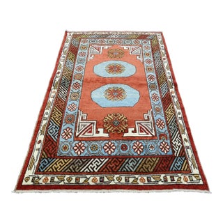 1990s Red and Blue Contemporary Hand-Knotted Khotan Area Rug For Sale