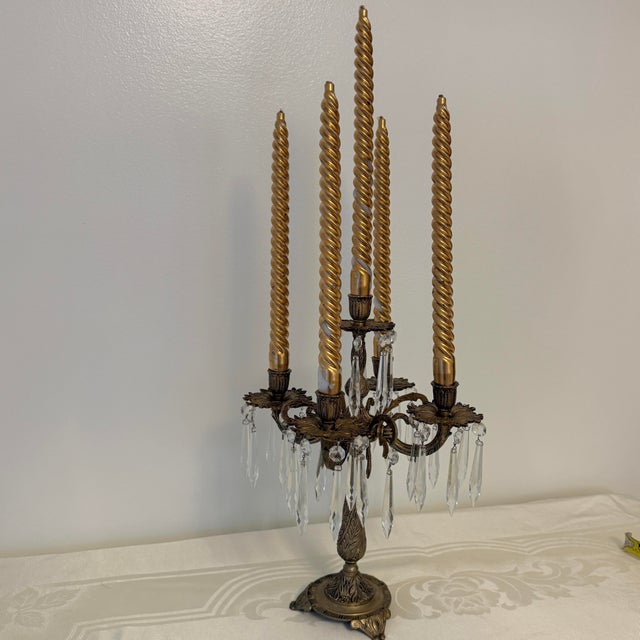 Art Nouveau Antique European Girandole Cast Brass Candelabra For Sale - Image 3 of 11