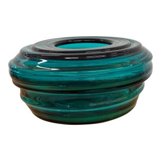 Vintage Large Scale Teal Art Glass Bowl For Sale