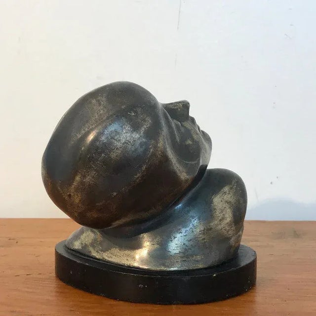 Art Deco Early 20th Century Art Deco Zinc Flapper Portrait Bust For Sale - Image 3 of 10