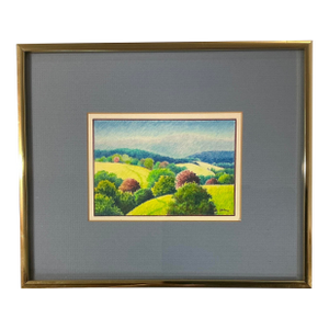 1970s Vintage Americana Landscape Pastel Painting Print, Artist Signed in Plate
