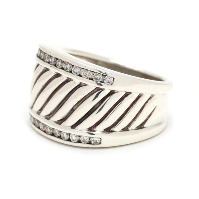 Early 21st Century David Yurman .50ctw Diamond Thick Cigar Band Ring, Sterling Silver, Ring Size 7 For Sale - Image 5 of 7