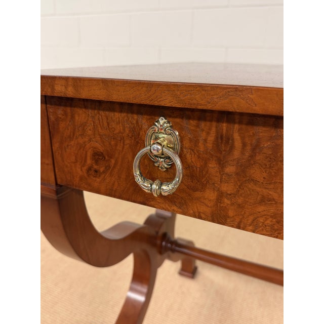 Traditional Fine Vintage Burled Elm Writing Desk From Baker For Sale - Image 3 of 8