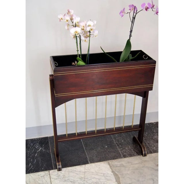 Art Nouveau Flower Container Mahogany Stained Brass Inlays Vienna, 1915 For Sale - Image 5 of 7