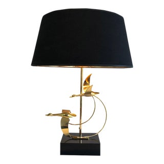 1970s Flock of Wild Geese Brass Table Lamp For Sale