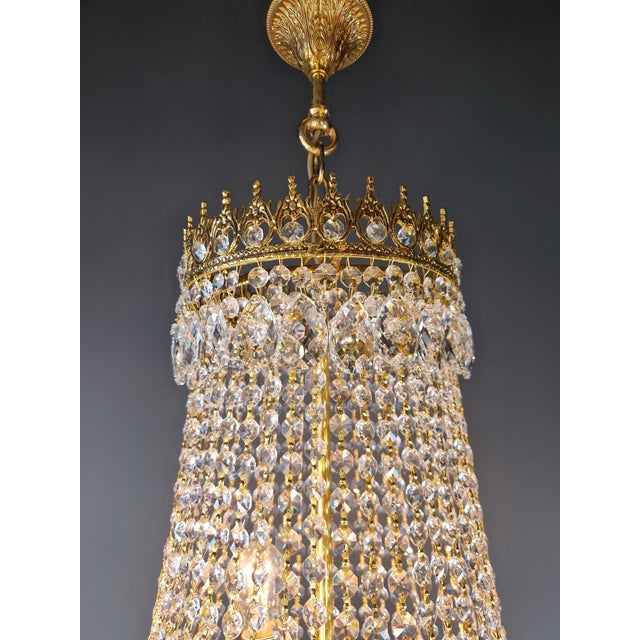 Empire Style Crystal Basket Chandelier Handcrafted Crystal Ornamentation For Sale - Image 10 of 11