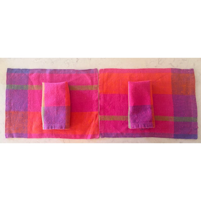 1980s 1980s Raspberry Pink Madras Plaid Dinner Napkins, Set of 12 For Sale - Image 5 of 10