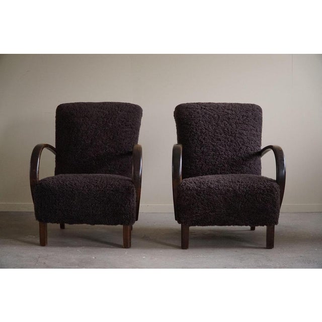 Set of Mid-Century Danish Modern Lounge Chairs in Beech & Lambswool, 1940s For Sale - Image 16 of 18