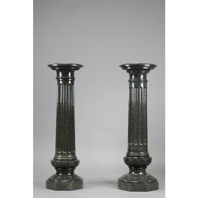 Large Fluted Green Marble Columns, 1880, Set of 2 For Sale - Image 3 of 18
