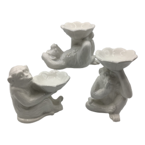 Vintage Fitz and Floyd White Ceramic Monkey Votive Holders Japan - Set of 3