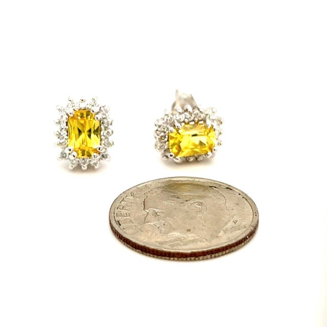 Natural Sapphire Diamond Stud Earrings 14k W Gold 1.71 TCW Certified For Sale - Image 12 of 17