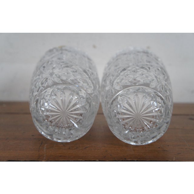 Mid 20th Century Mid 20th Century Czech Bohemian Hand Cut Crystal Queen Lace Sawtooth Flower Vases Pair For Sale - Image 5 of 12
