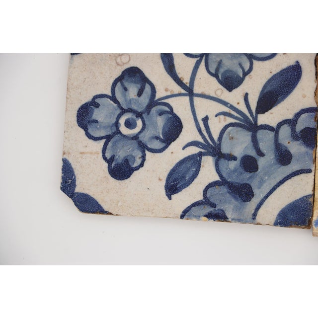 Baroque 17th Century Portuguese Blue & White Floral Set of Two Tiles For Sale - Image 3 of 9