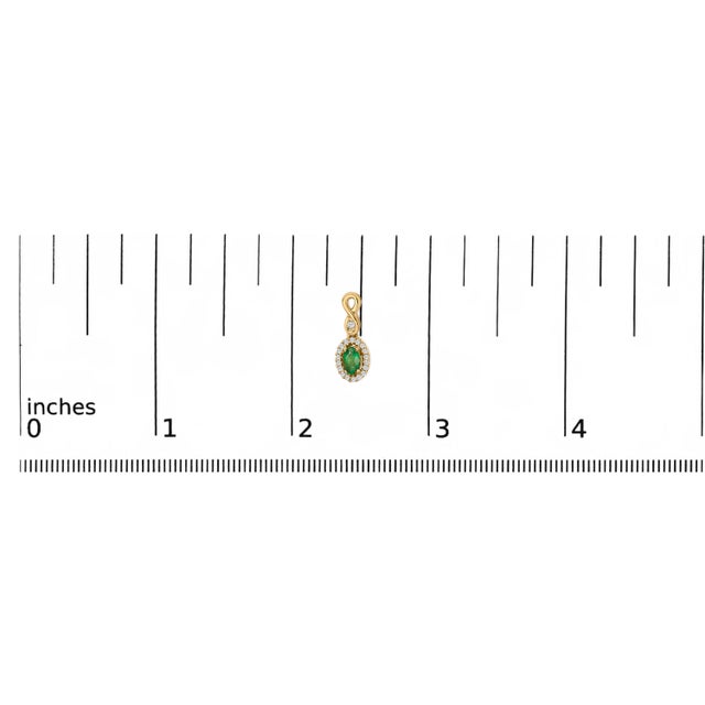 Early 21st Century 10K Yellow Gold Oval Cut Green Emerald 5x3 mm and 1/7 Cttw Round Diamond Dangle Earrings For Sale - Image 5 of 5