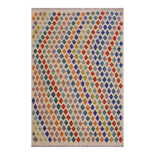 Shabby Chic Kilim Beige Rust Wool Rug - 4'11" X 6'8" For Sale