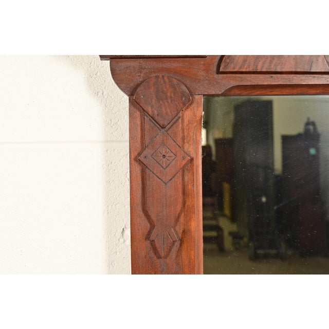 Herter Brothers Style Antique Eastlake Victorian Carved Burled Walnut Marble Top Vanity Dresser With Mirror, Circa 1880s For Sale - Image 10 of 18