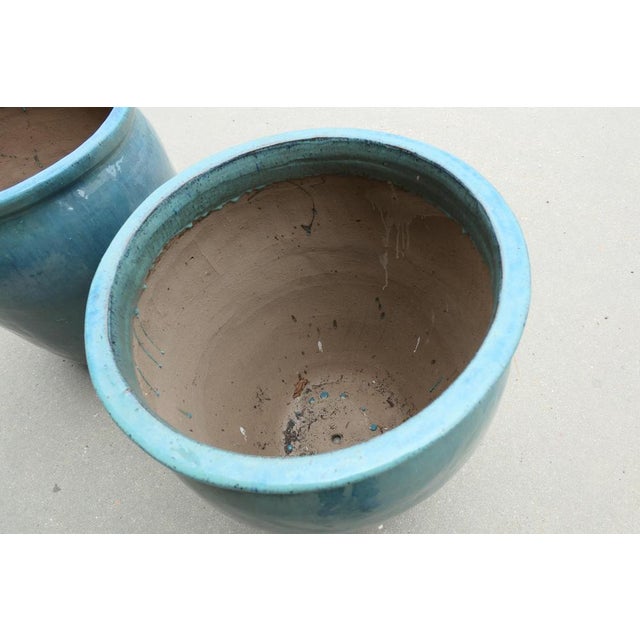 Ceramic Large French Turquoise Garden Tree Planters, 1970, Set of 2 For Sale - Image 7 of 8
