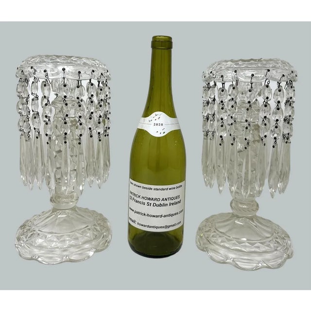 Antique Pair Irish Waterford Crystal Hand Cut Full Lead Lustres Vases Ireland For Sale - Image 11 of 11