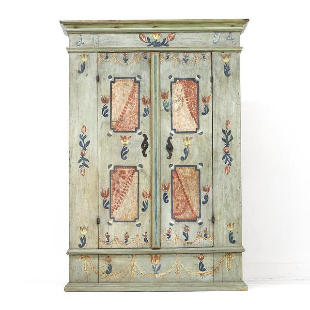 Folk Art Rustic Farmhouse Painted Bridal Cabinet, 1794 For Sale - Image 14 of 14