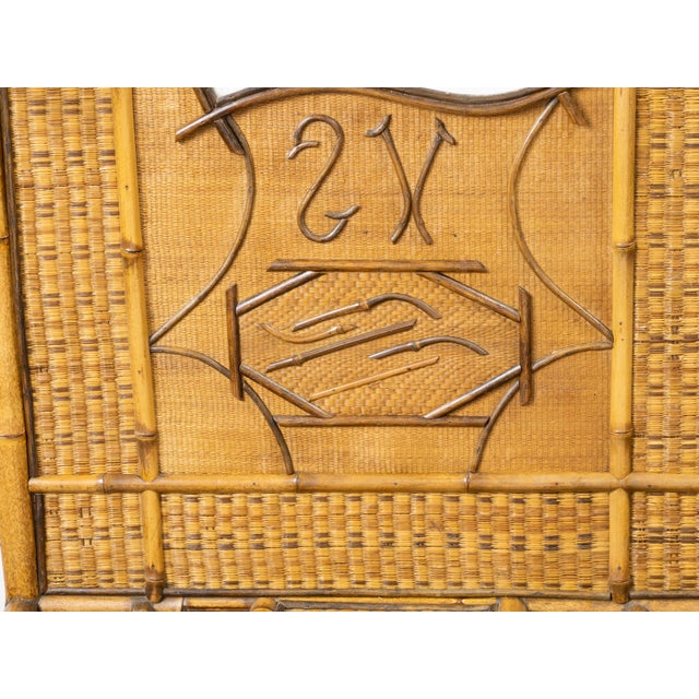 Brown English 1880s Freestanding Bamboo and Rattan Hat Rack with Mirror and Tiles For Sale - Image 8 of 10