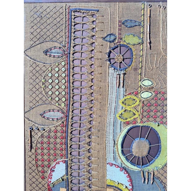Textile Vintage Wall Hanging Woven Textile in Wool, Jute, Cotton, and Wood, 1970s For Sale - Image 7 of 13