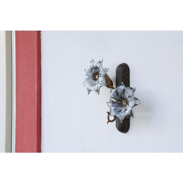 1970s 1970s Murano Wall Light Black Flowers - Set of 2 For Sale - Image 5 of 15