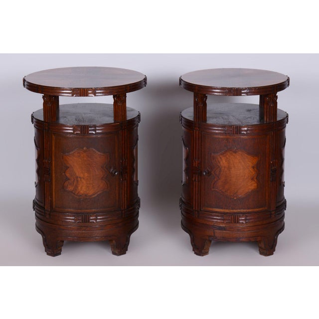 Czech Cubist Bedside Tables in Oak and Walnut, Polished, 1910s, Set of 2 For Sale - Image 16 of 16