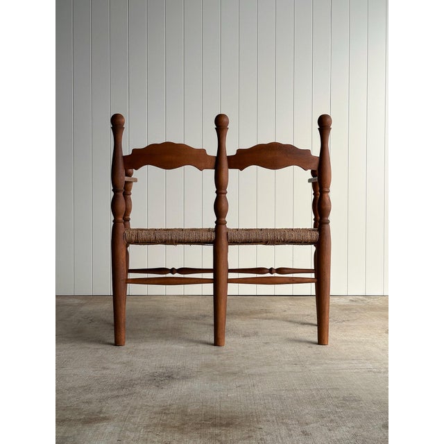 Wood Vintage Sculptural Turned Wood Double Bench With Woven Rope Seat, C. 1950s For Sale - Image 7 of 14