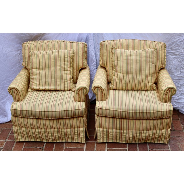 Vintage Re-Upholstered Hickory Chair Furniture Co Swivel Arm Chairs - A Pair. This pair has recently re-upholstered in a...