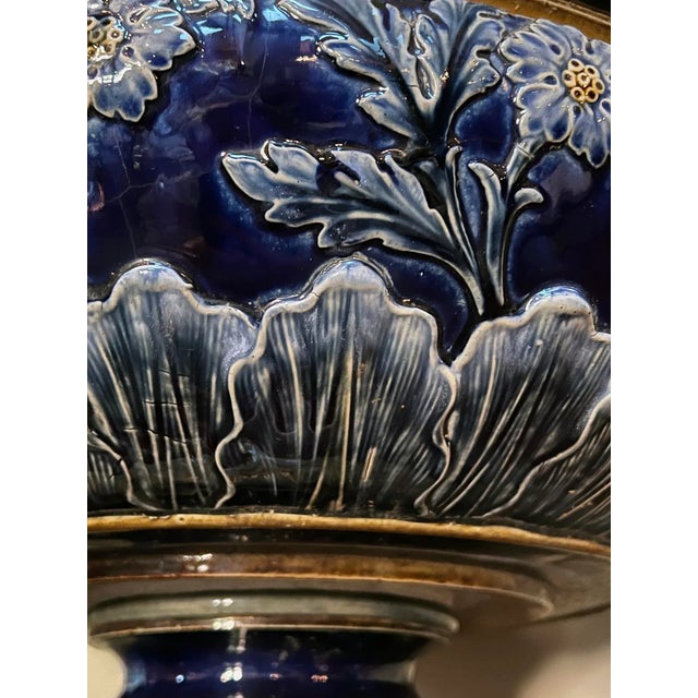 Blue Early 1900s Large English Cobalt Blue Glazed Footed Urn For Sale - Image 8 of 9
