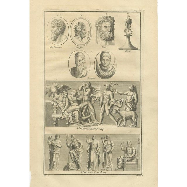 After Bernard de Montfaucon, Roman Sculptures & Portrait Heads, Composite Antiquities Plate, 1721, Engraving For Sale - Image 10 of 18