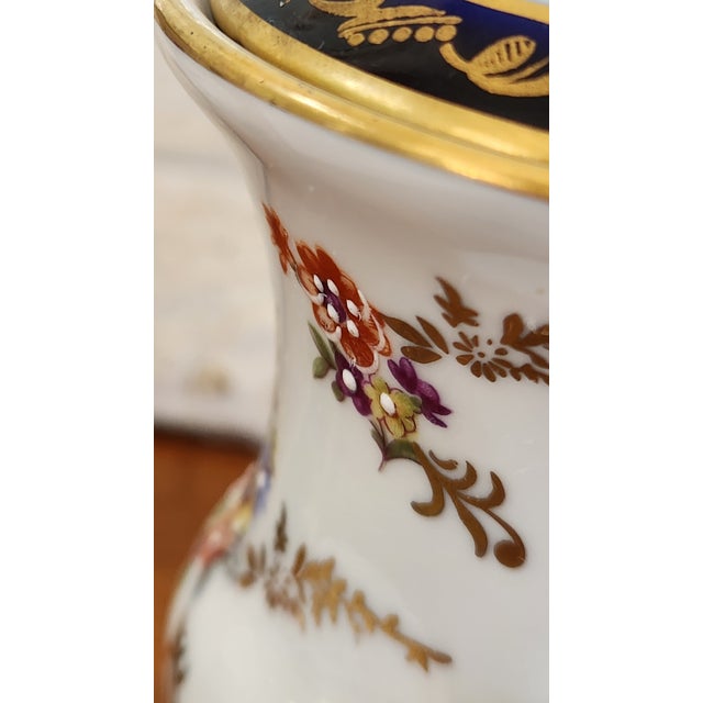 Vintage Continental Cobalt & Gilt Porcelain Covered Urns, Sèvres Style — A Pair For Sale - Image 11 of 18