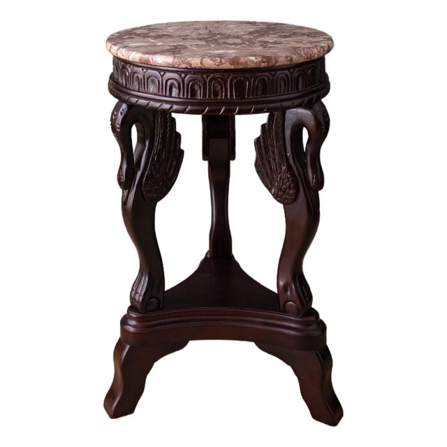 Empire Style Pink Marble Swan Leg Side Table or Drinks Table For Sale