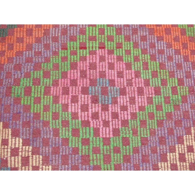 1960s Vintage Pink Embroidered Kilim - 78"x115" For Sale In Raleigh - Image 6 of 13