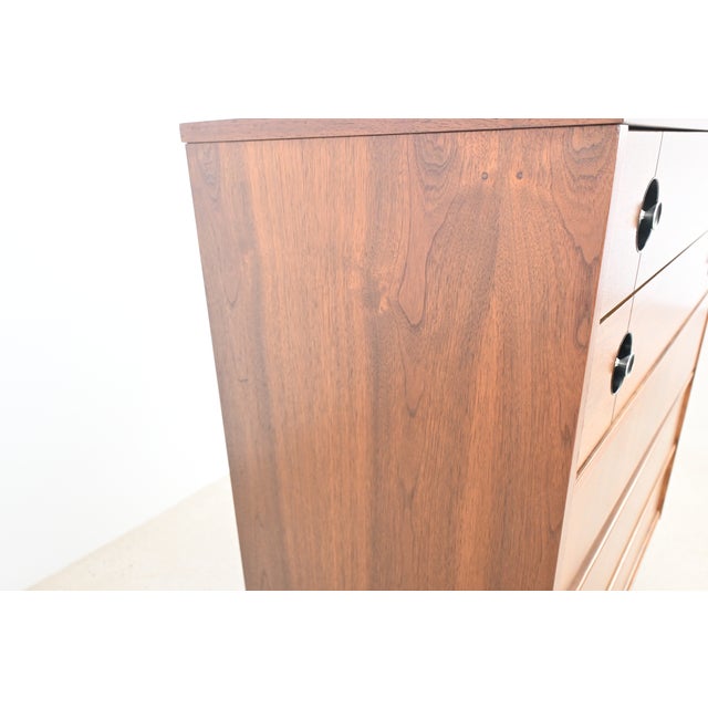 1960s Stanley Furniture Walnut 5-Drawer Mid-Century Modern Highboy For Sale - Image 5 of 12