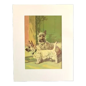 Diana Thorne Dog Print in 11x14 Mat: "Cairn Terrier Twins", EUC