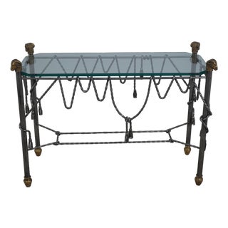 Regency Style Iron Brass & Glass Top Rams Head Console Table For Sale