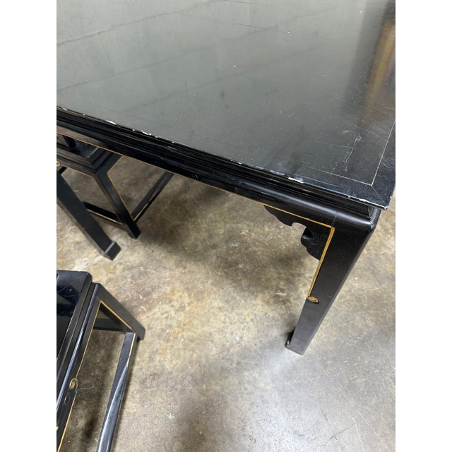 Black Lacquered Asian Style Game Dining Table & 4 Chairs For Sale - Image 11 of 12
