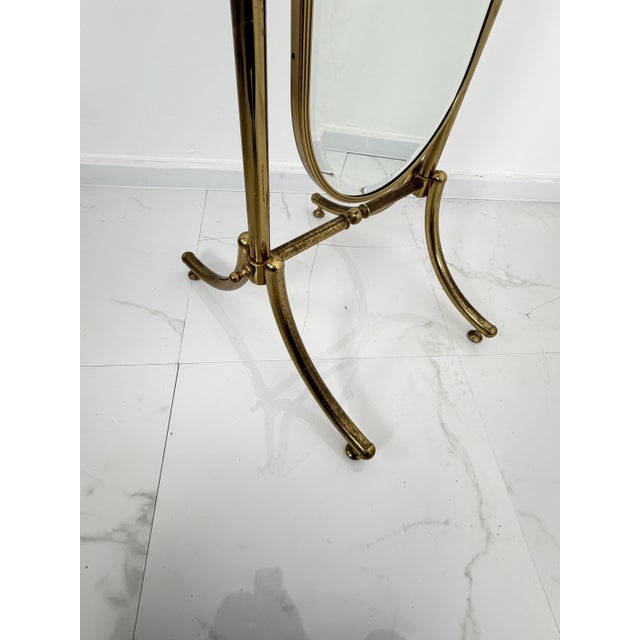 Adjustable Brass Floor Mirror in the style of Maison Jansen, 1970s For Sale - Image 10 of 11