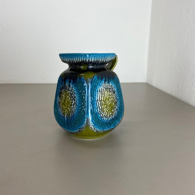 1970s Fat Lava Green & Blue Pottery Vase from Jasba Ceramics, Germany, 1970s For Sale - Image 5 of 15