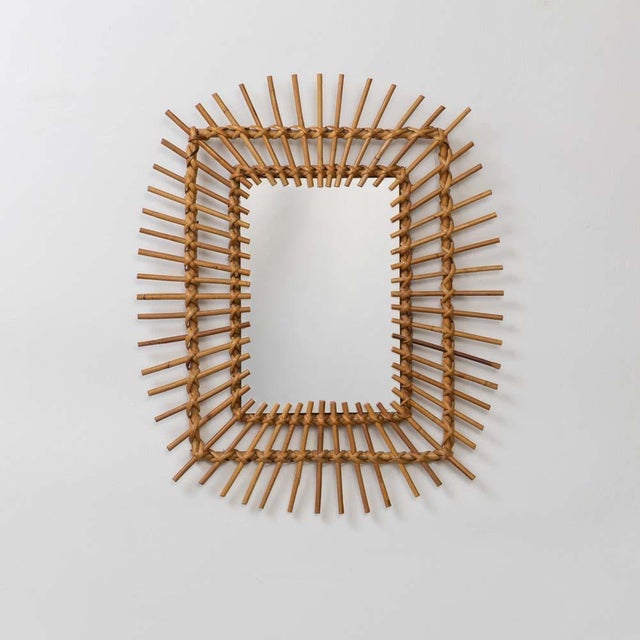 1960s French Rattan Sunburst Mirror For Sale