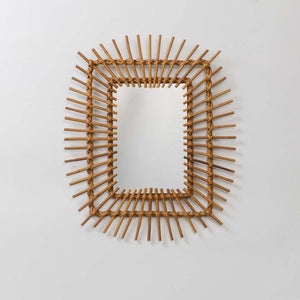 1960s French Rattan Sunburst Mirror