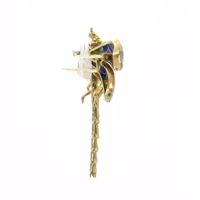 1990s Diamond Plique-à-jour 18k Brooch Dragonfly Gemstone Enamel Yellow Gold For Sale - Image 5 of 7