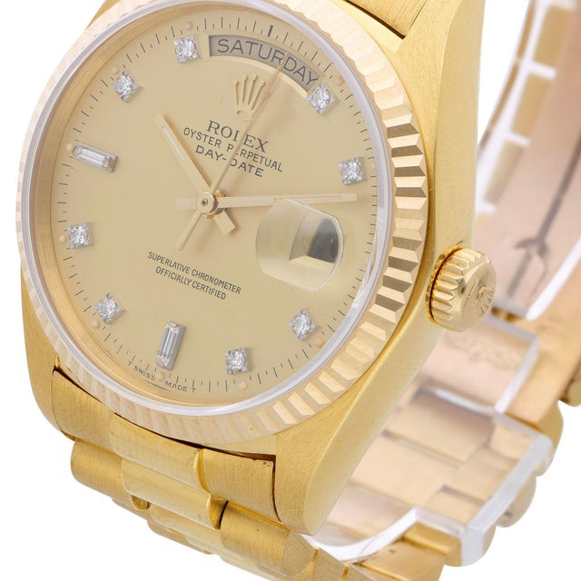 Rolex Day-Date 18038 Champagne Diamond Dial 18k Gold 36mm Circa 1978 Watch For Sale - Image 11 of 18