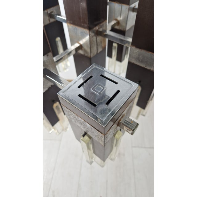 Cubick Chandelier in Chrome Iron and Glass by Gaetano Sciolari for Sciolari, 1960s For Sale - Image 12 of 18