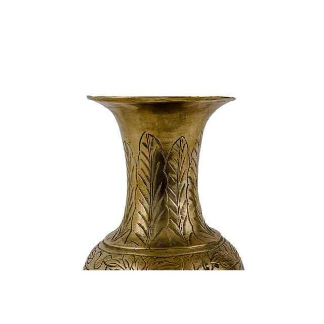 Pair of Vintage Chinese Etched Brass Vases For Sale - Image 11 of 11
