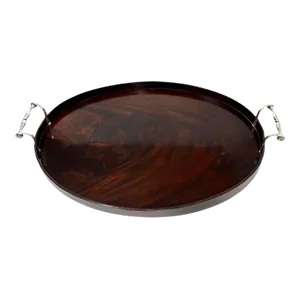 Large Dutch Mahogany and Silver Serving Tray by Jacobus Schalkwijk, Early 19th Century
