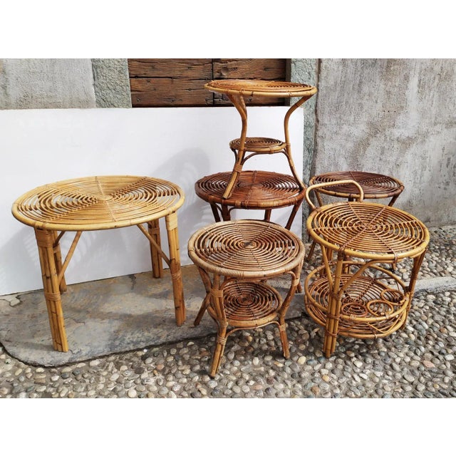 1950s Small Italian Wicker Tables, 1950s, Set of 6 For Sale - Image 5 of 5