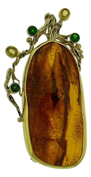 Natural Amber Tsavorite and Yellow Sapphire Necklace / Pin 18 Karat Yellow Gold